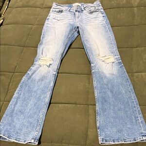BKE Light Blue Flare Jeans with Distressed Details